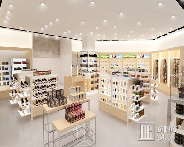 CM93 Newest wooden cosmetics shop interior furniture design 1