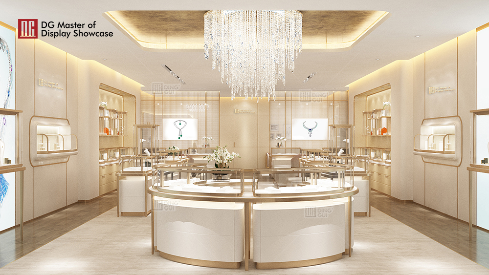 Projekt přizpůsobení vitríny showroomu luxusních šperků v Indii 5