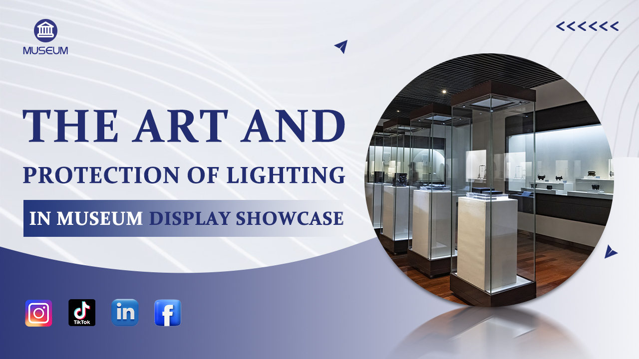 D'Konscht a Schutz vun der Beliichtung an der Musée-Ausstellungsvitrine 1