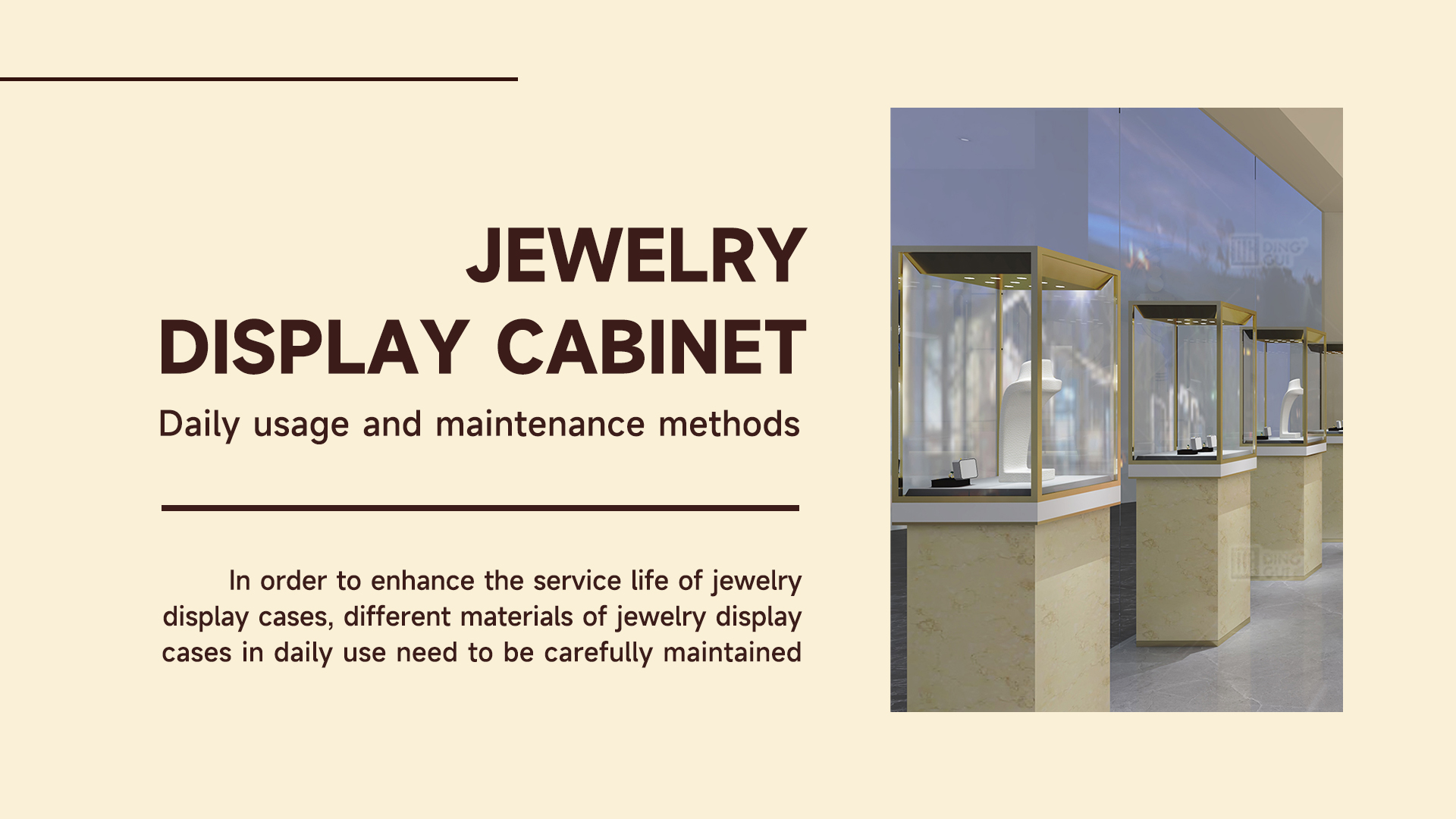 Daily use and maintenance methods for three jewelry display cabinets made of different materials 1