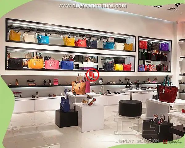 Custom glass purse display case with custom services Manufacturer | DG Display Showcase 1
