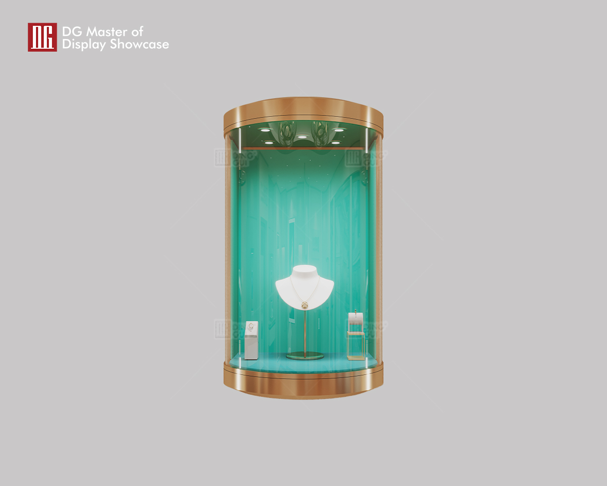 Βιτρίνα DG Υψηλής ποιότητας χρυσό βουρτσισμένο ημικύκλιο κοσμημάτων ρολογιών κρεμαστό ντουλάπι τοίχου 7