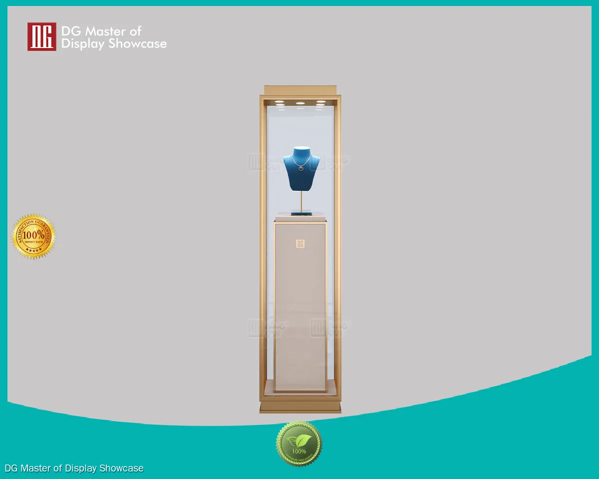 Gold Brushed Stainless Steel Jewelry Watch Display Cabinet with Advanced Lighting & Secure Locks, Boosting Brand Value & Competitiveness. 1