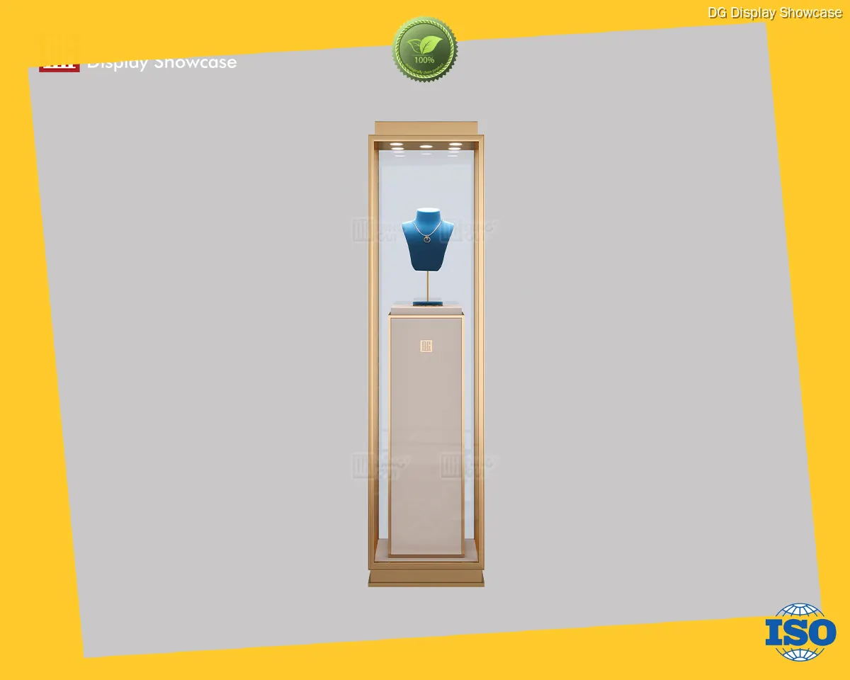 Gold Stainless Steel Jewelry & Watch Display with Locks & Lighting 1