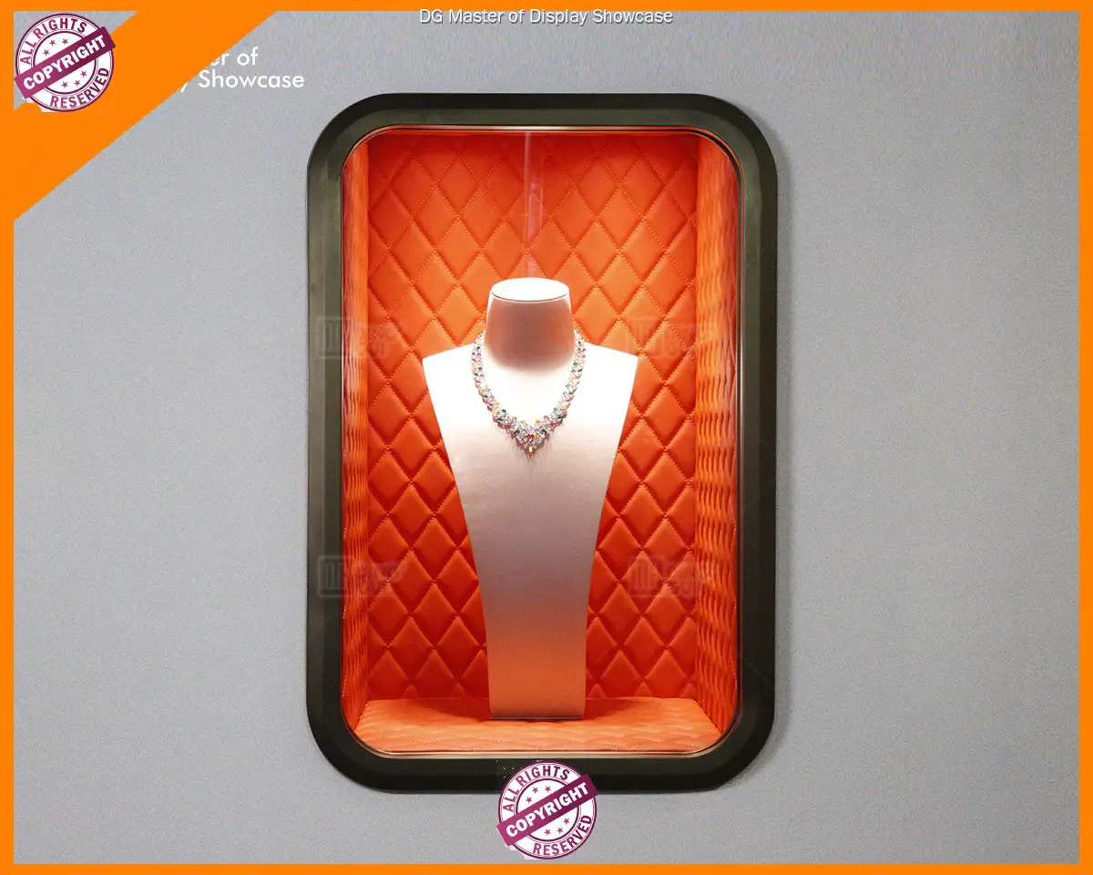 Luxury Sensor-Opening Wall Display Cabinet with Smart Lighting & Orange Leather Accents 1