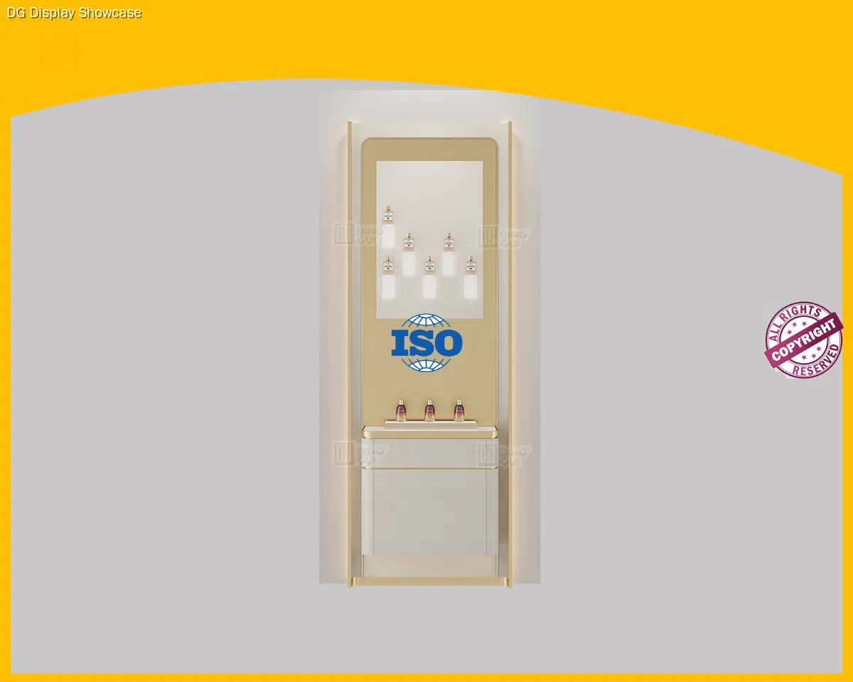 Brushed brass perfume display counter with LED lighting 1