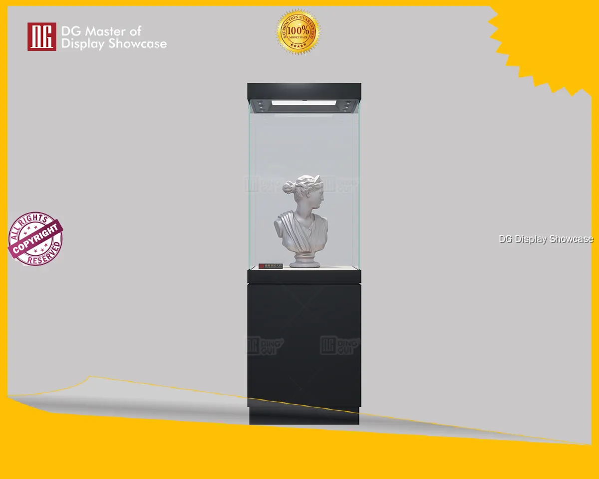 Premium Black Museum Glass Display Case by DG - Elegant Design, High Precision LED Lighting, International Quality Certifications. 1
