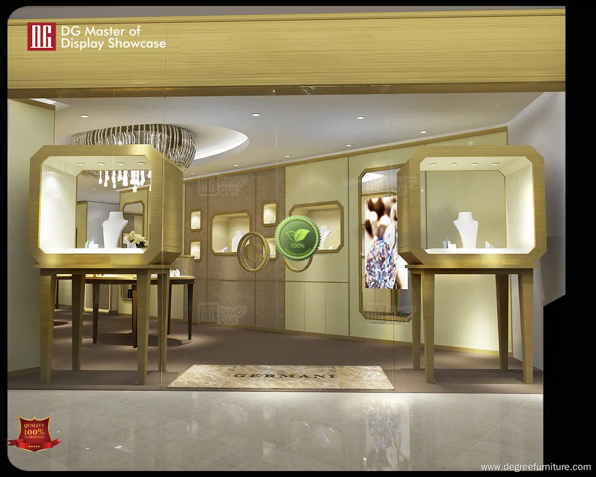Custom gold showroom decoration wholesale Manufacturer | DG Display Showcase 1