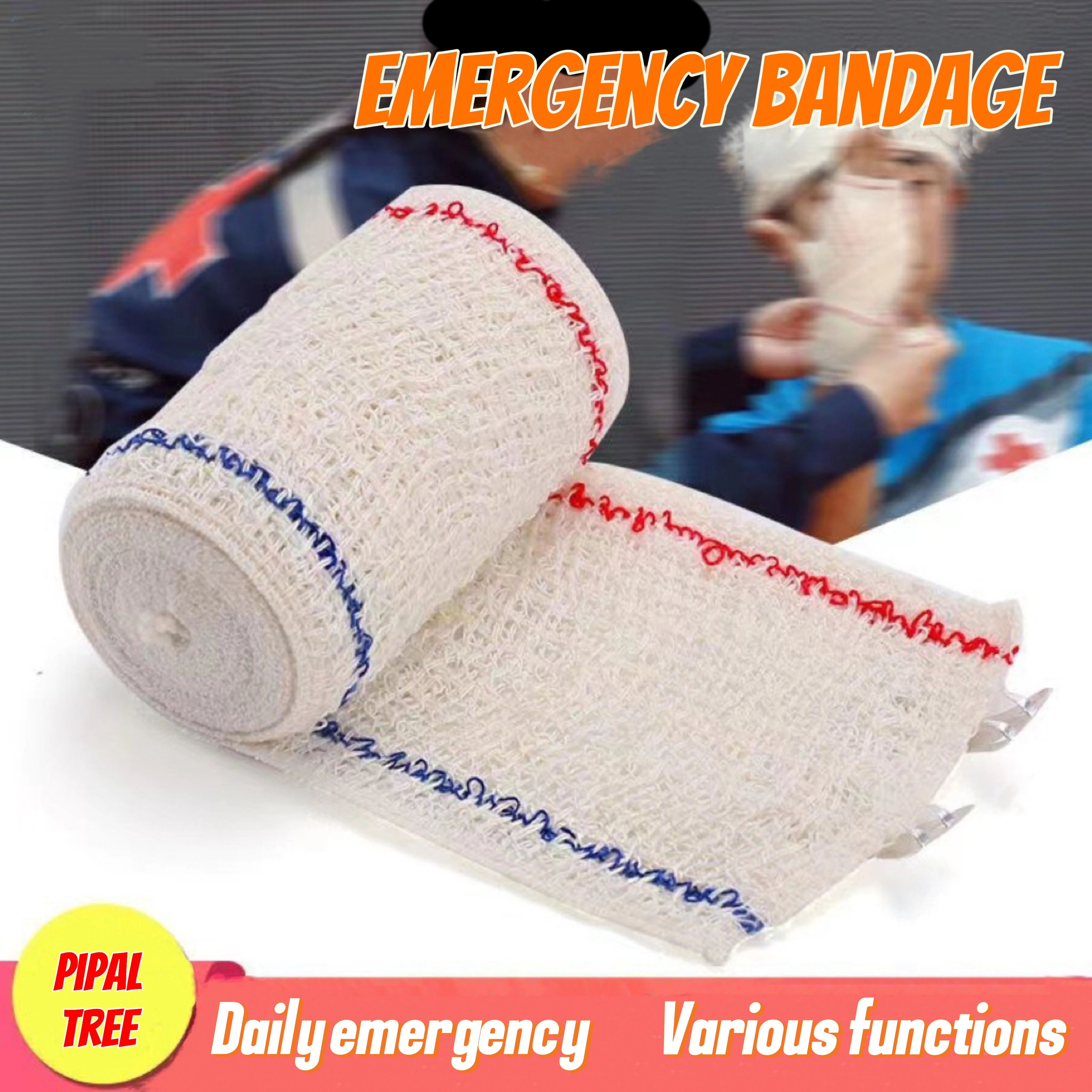 Red & Blue Thread Spandex Elastic Wrinkle Bandage, Elastic Bandage, Emergency Bandage, First Aid Accessory 1