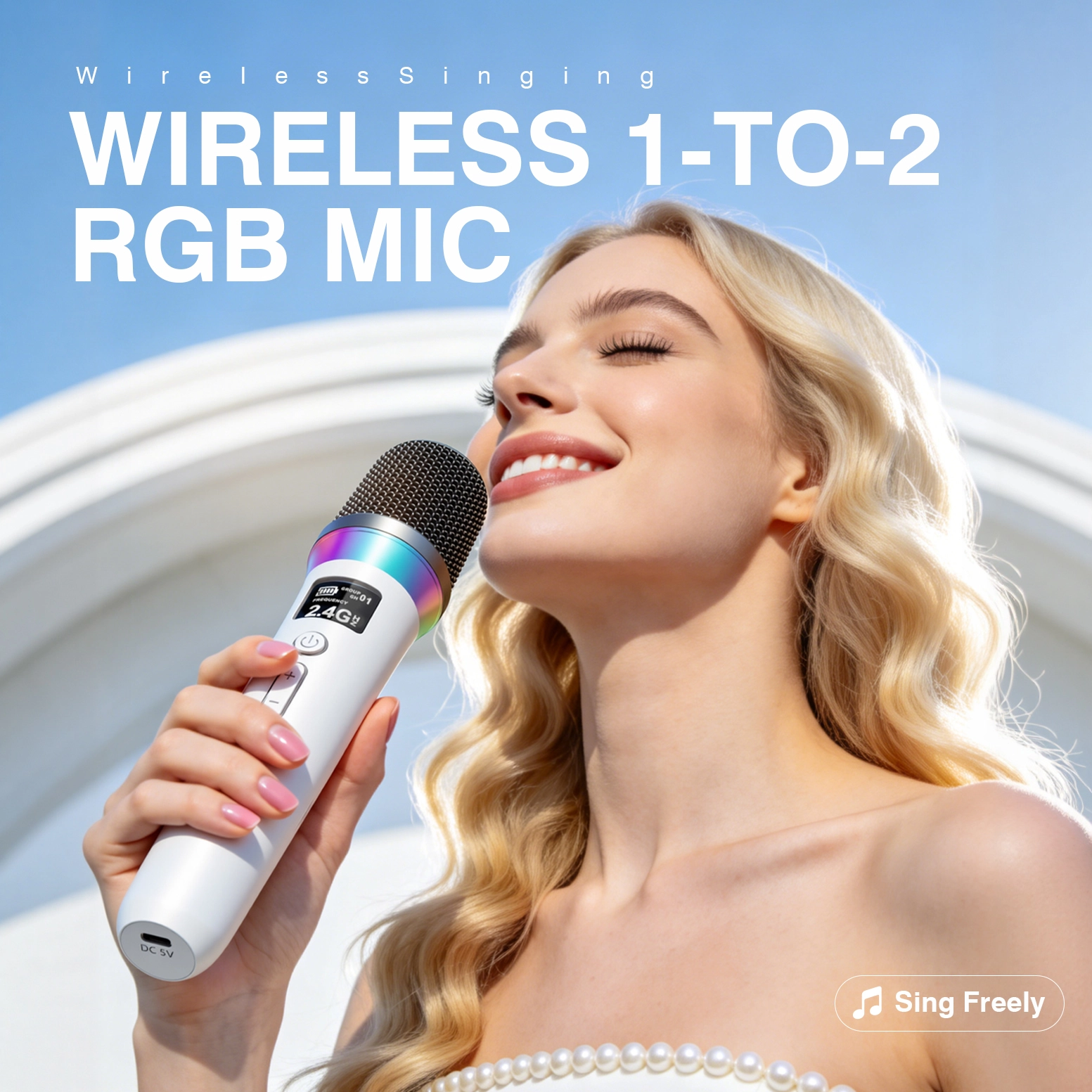 2.4G Wireless Karaoke Microphone with RGB Light 1