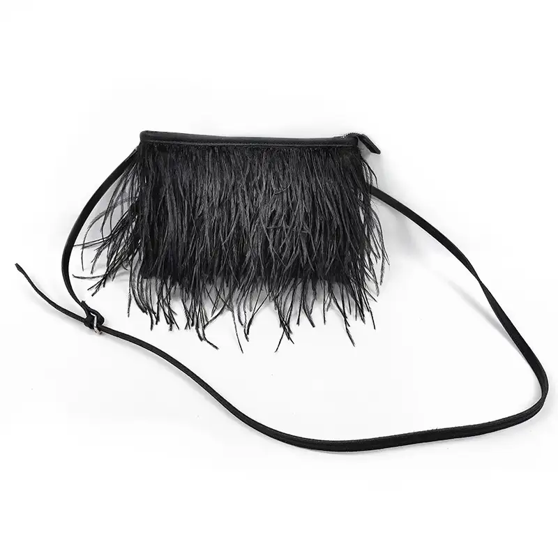 Stylish Small Evening Black Clutch Bag Cross Body Purses With Beautiful Fur 1