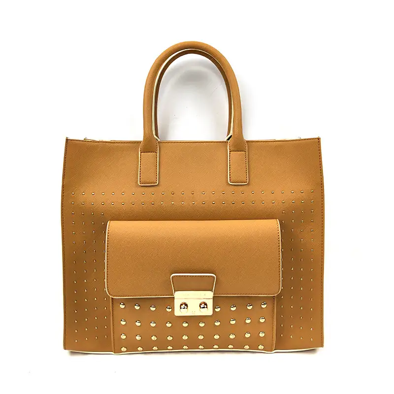 Unique Oversized Expensive Tan Womens Leather Tote Bags Handbags With Rivets 1