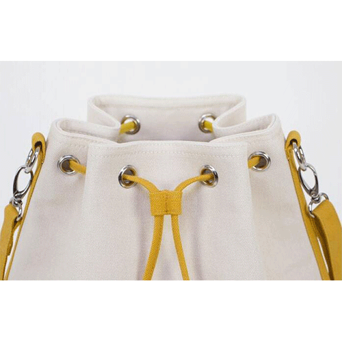 White Canvas Standard Cotton Bucket Bag Shoulder Canvas Bag With Leather Trim 8