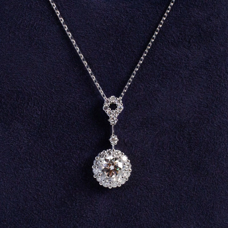 Stunning 1.55CT Lab Grown Diamond Necklace 18K Halo Setting Luxury Statement 1