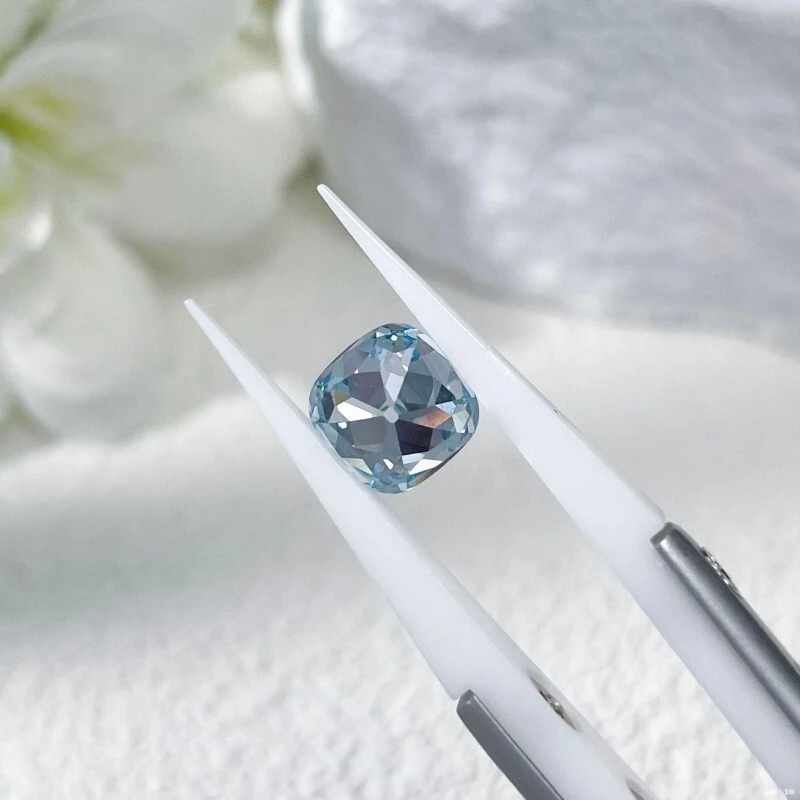 2CT Blue Cushion Cut Lab Grown Diamond | VVS/VS Clarity 1