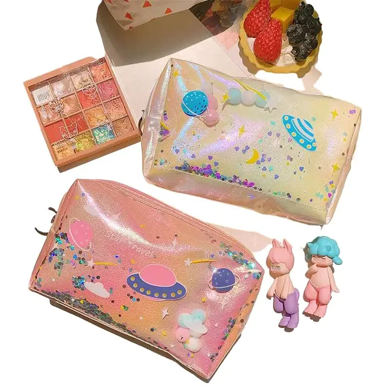 Wholesale Cute Star Quicksand Makeup Travel Cosmetic Bag With Logo 1