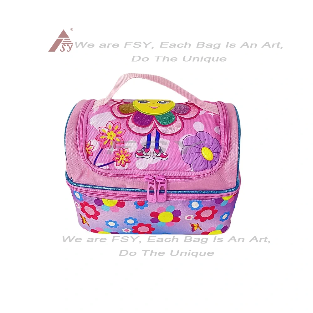 Smiling Sunflower Pattern Lunch Bag For Kids School Cooler Bags Custom Logo Insulated Reusable Primary Student Lunch Tote Box 1