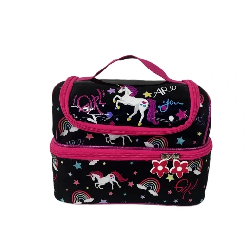 Portable Unicorn Pattern Kids Lunch Bag For Children Exquisite Zipper Flowers Tote Bags Adult Student Custom Logo Big Capacity 1