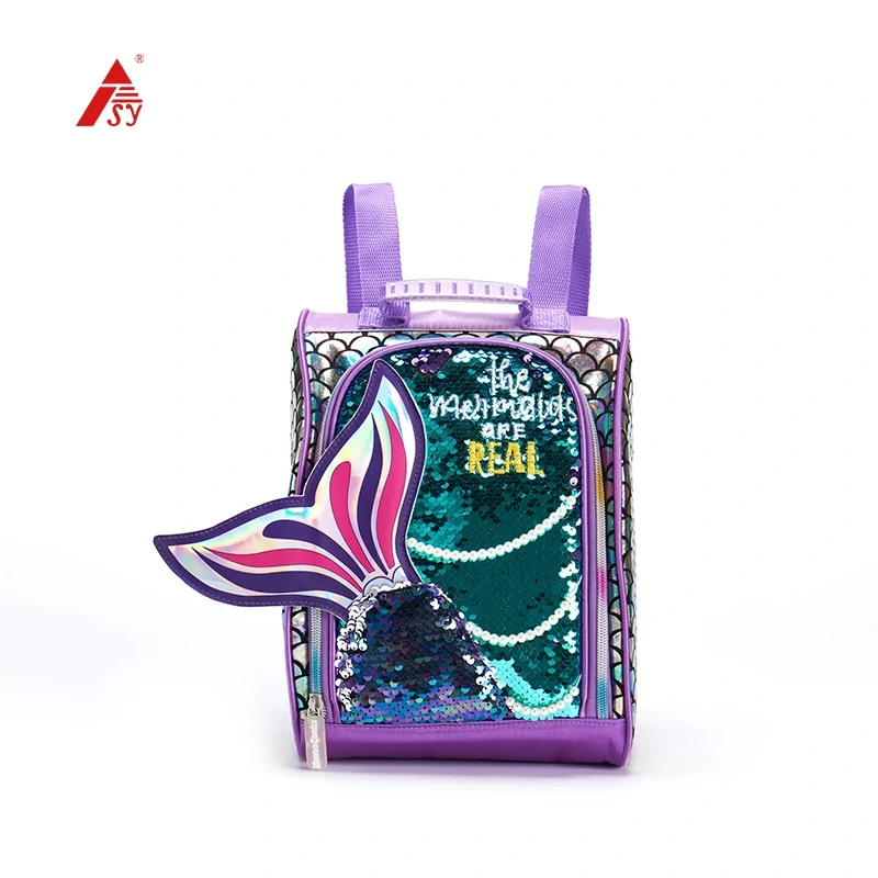 Fsy Children Sequins Lunch Backpack Bag Box For School New Trendy Girls Cartoon Pretty Fish Tail Lunch Bag Student Backpack 1