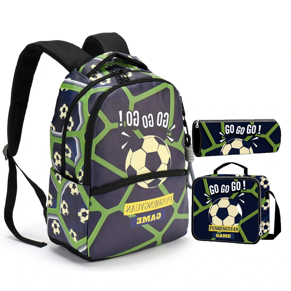 Football Uv Print Student Backpack 3 Pieces In 1 Set Kids Lightweight Graffiti School Bags With Lunch Pencil Bag College 1