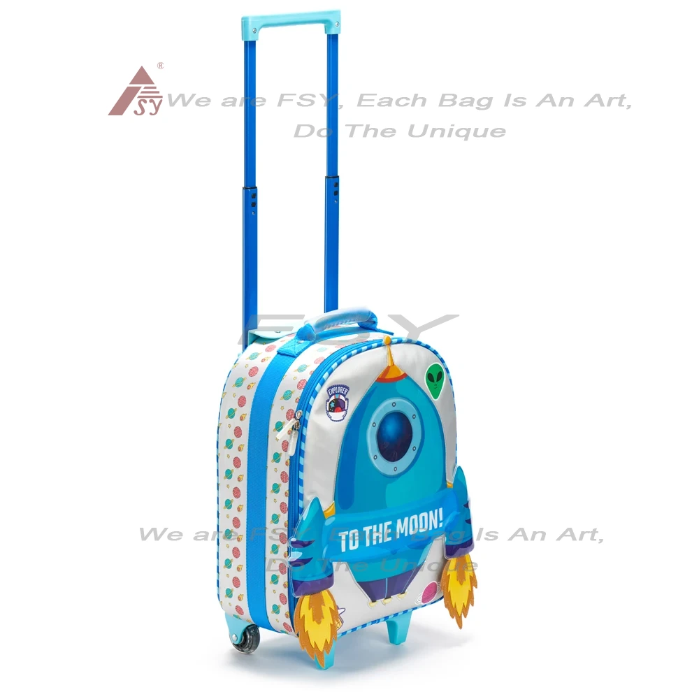 Fsy Factory Boy Spaceship Rocket Pattern Kindergarten School Rolling Trolley Bags Elementary Student Backpack With Wheel Travel 1