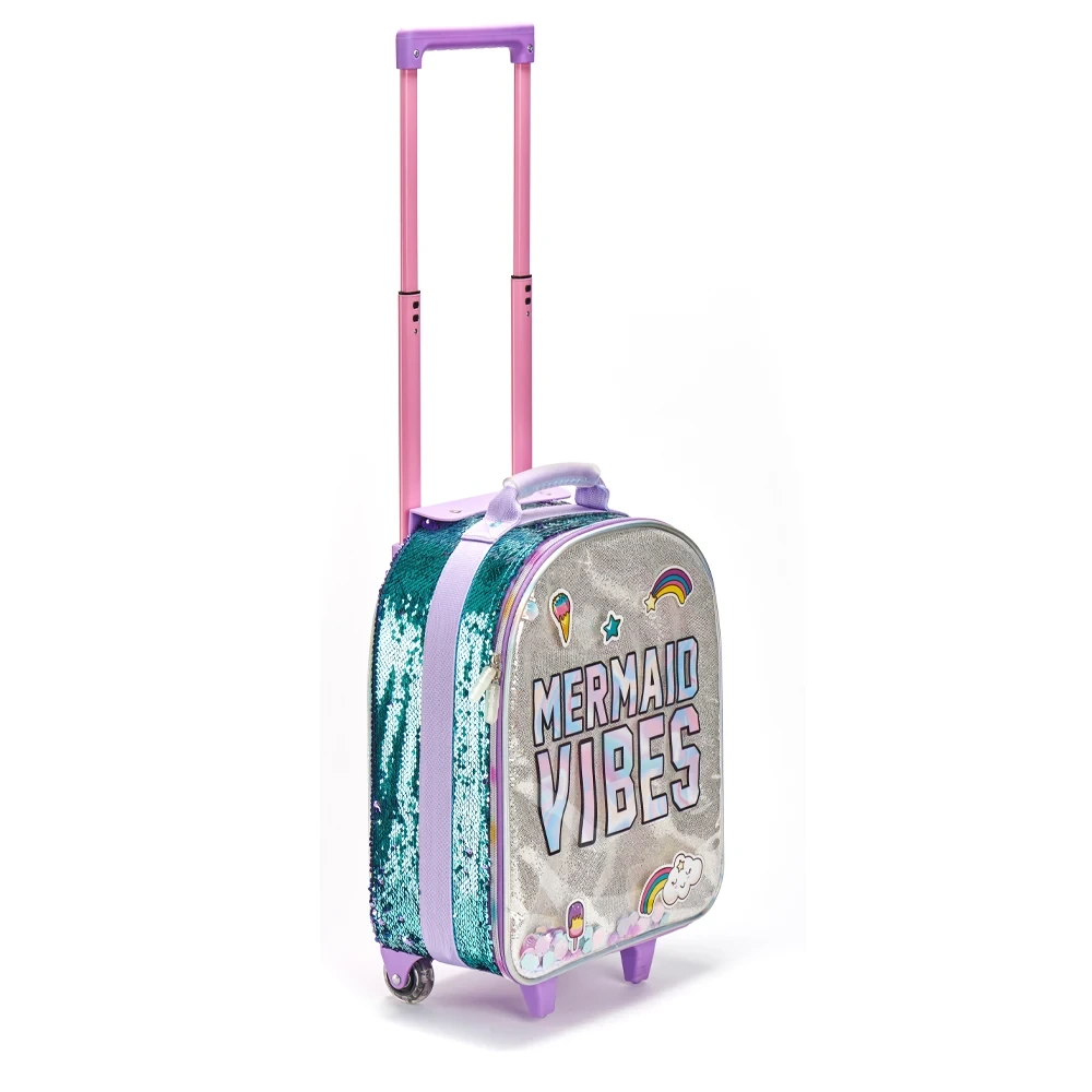 Girls Adjust Sequin Wheels Bags For Primary School Trolley Bag Kids Student Polyester Cartoon Unisex 16 Rolling Backpack 1