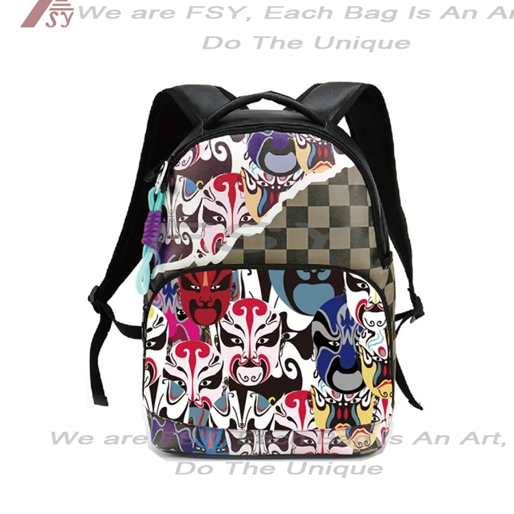 Quality Black Leather Backpack For Adult Graffiti Personality Design Teenager Travel Backpack Schoolbag Backpacks 1