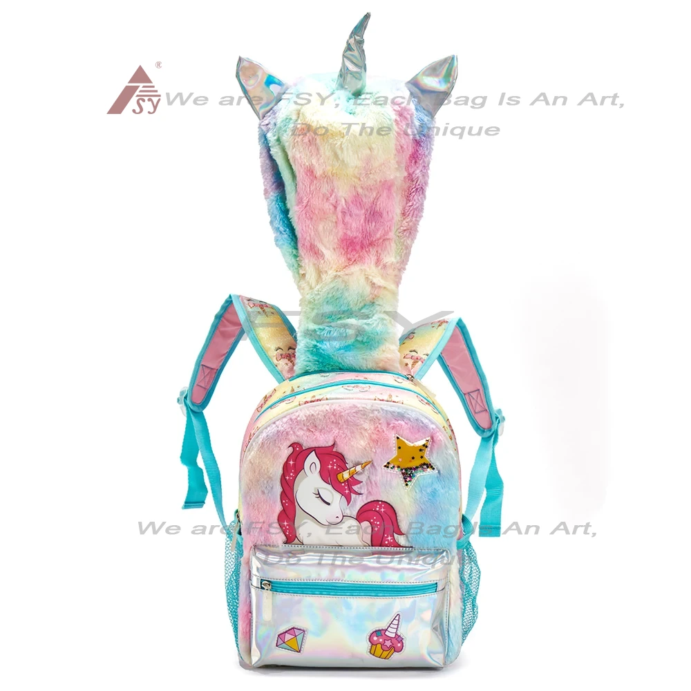 Fsy New Cute Plush Unicorn Kindergarten School Book Bag Backpacks Pu Leather Cartoon Primary Student Backpacks Girl 0-6 Years 1