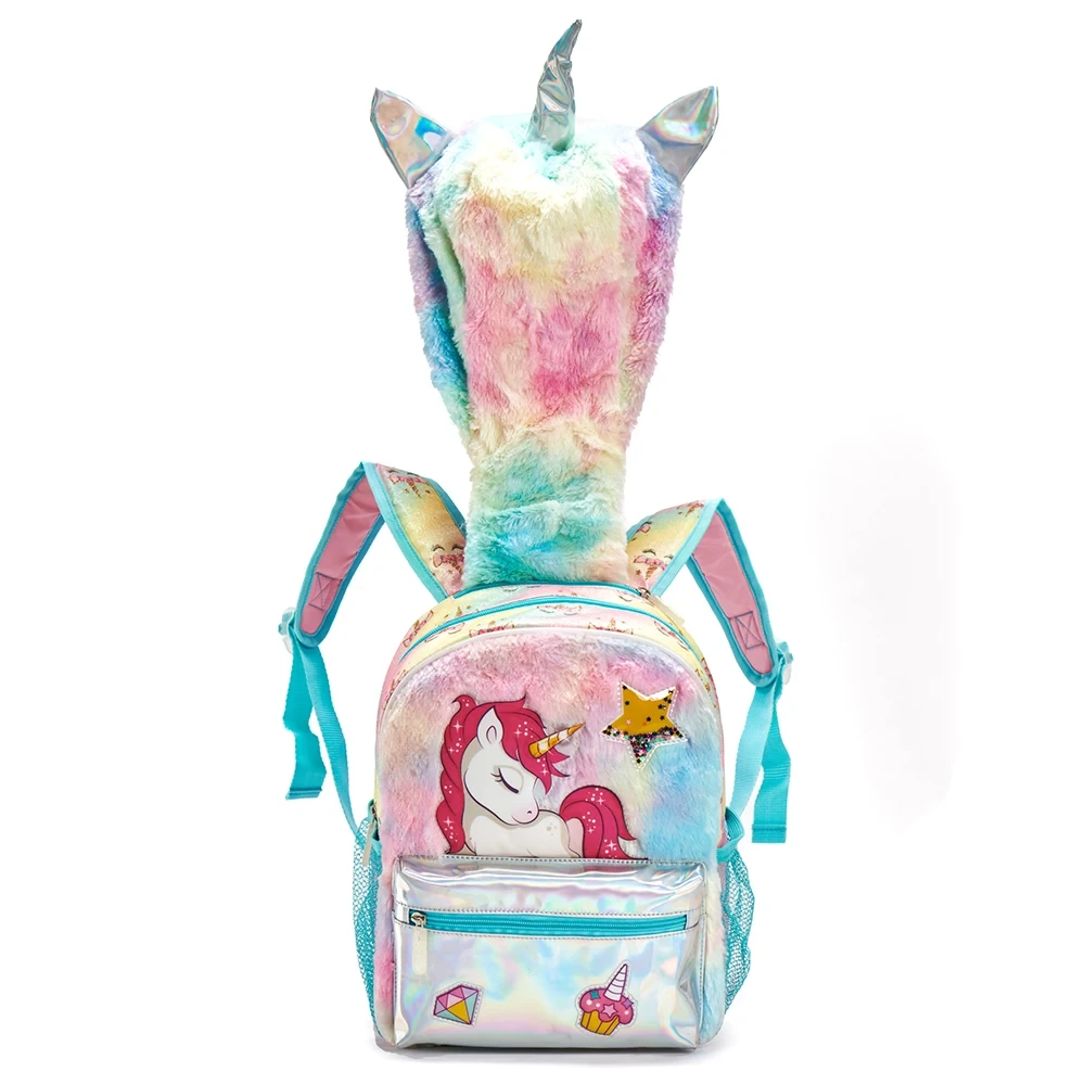 Fsy New Cute Plush Unicorn Kindergarten School Book Bag Backpacks Pu Leather Cartoon Primary Student Backpacks Girl 0-6 Years 1