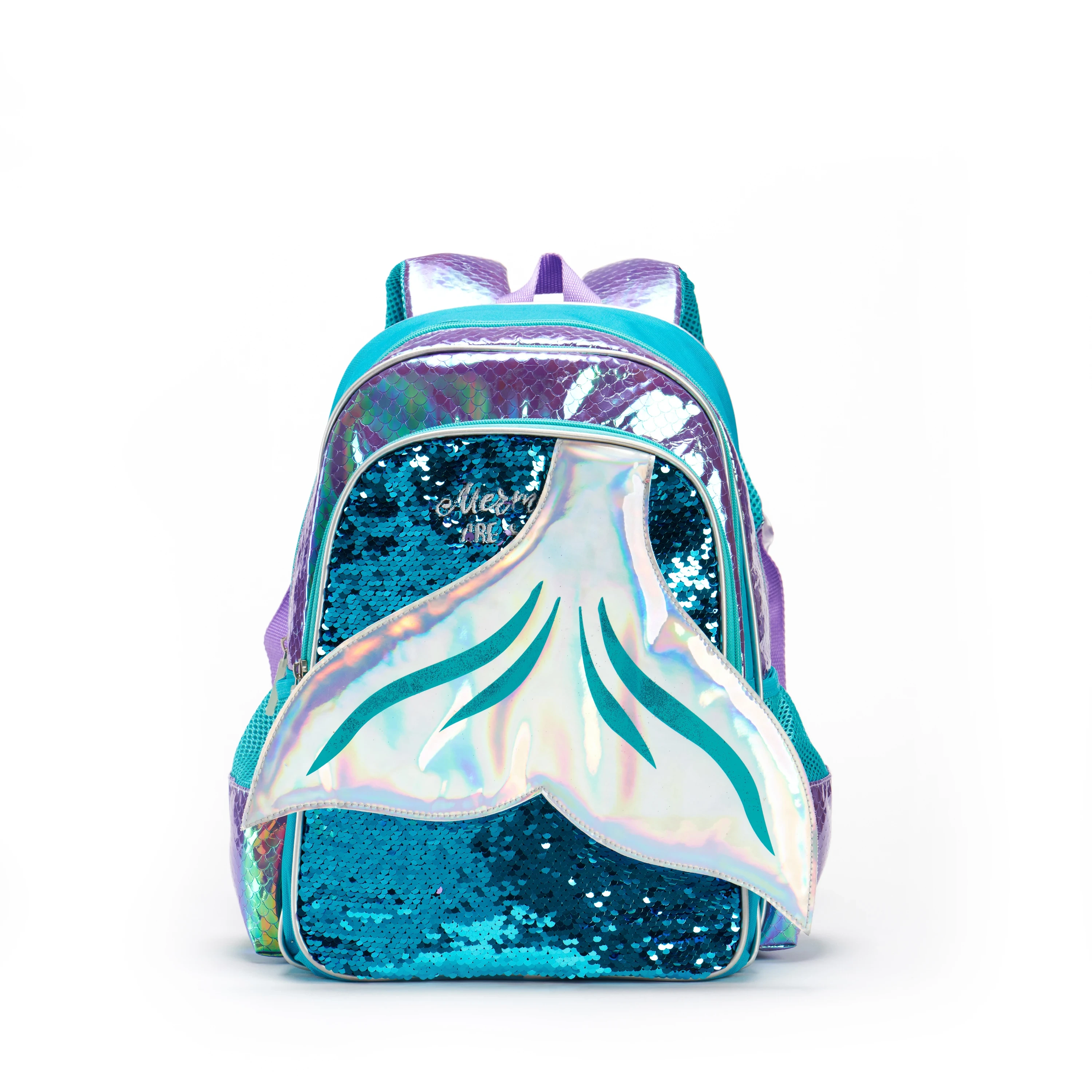 Wholesale custom bag design manufacturer Factory Custom Cartoon Preschool Student Backpack For Girl Reversible Sequin Fish Tail Style Design Kids Backpacks 1