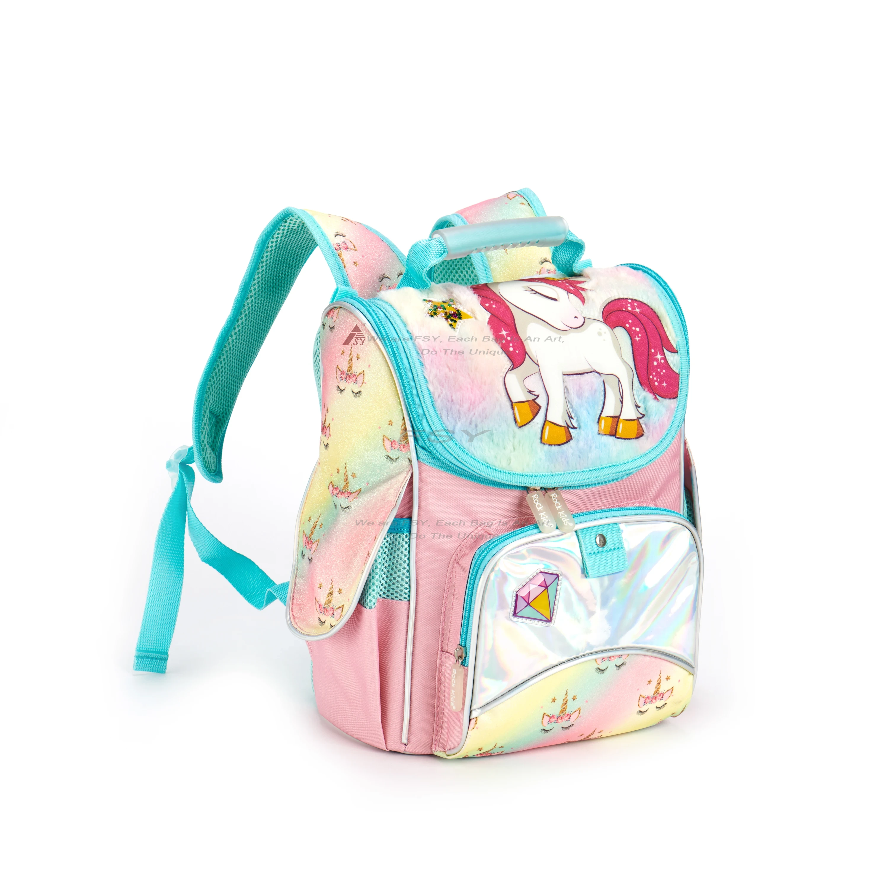 Fsy Kids School Bags Student Backpack For Girls Custom Cartoon Plush Polyester Kindergarten Backpack Pink Ergonomic Design 1