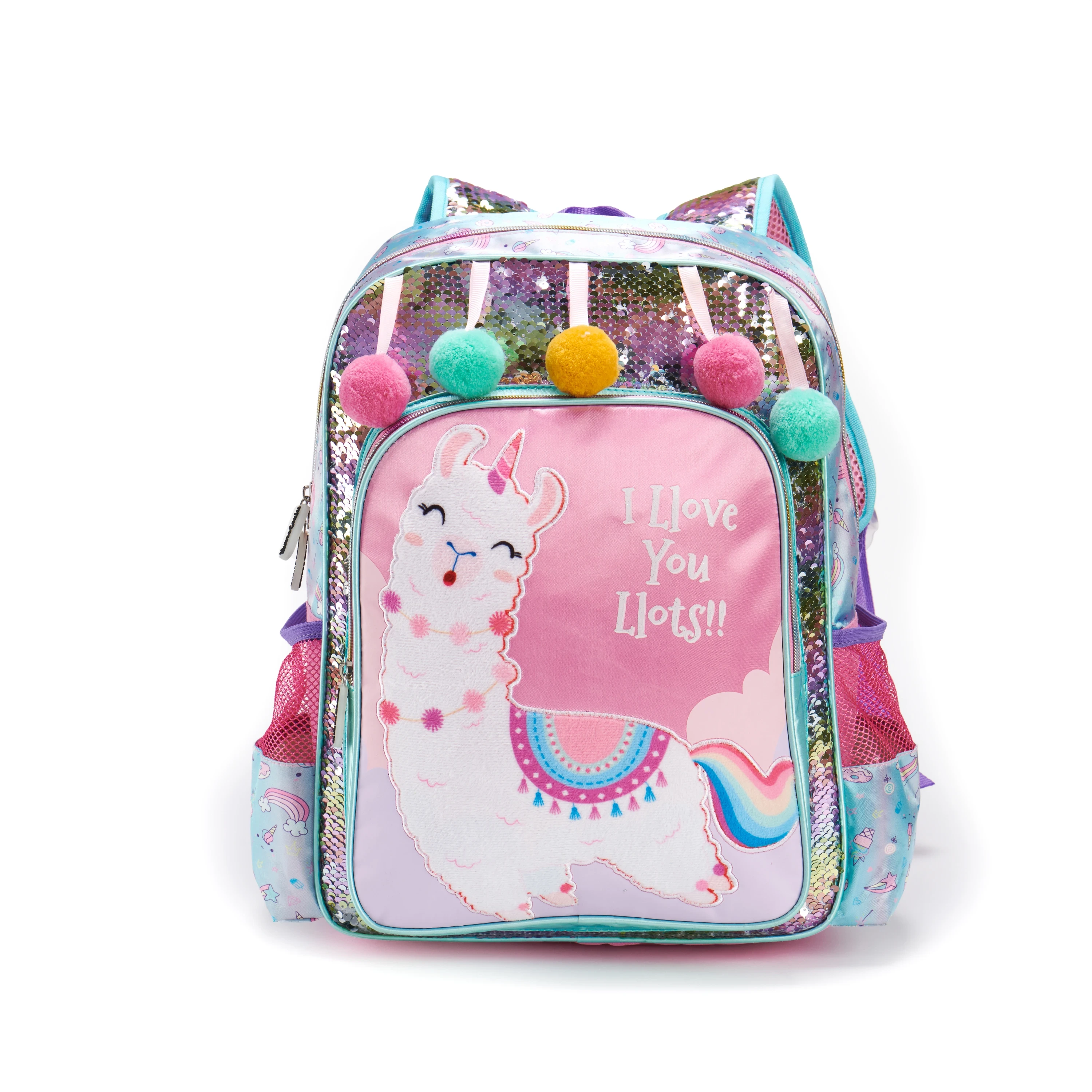 custom backpack  Wholesale Factory Cute Animal Alpaca Girls Backpack Student Pompom Back Pack Kids Sequin Nursery School Bag Backpacks 1