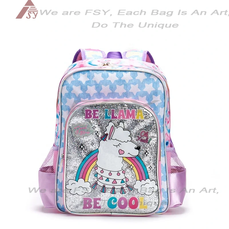Custom Polyester School Bag Student Backpack Children Cute Pvc Alpaca Book Bags Cartoon Backpack For Kids 1