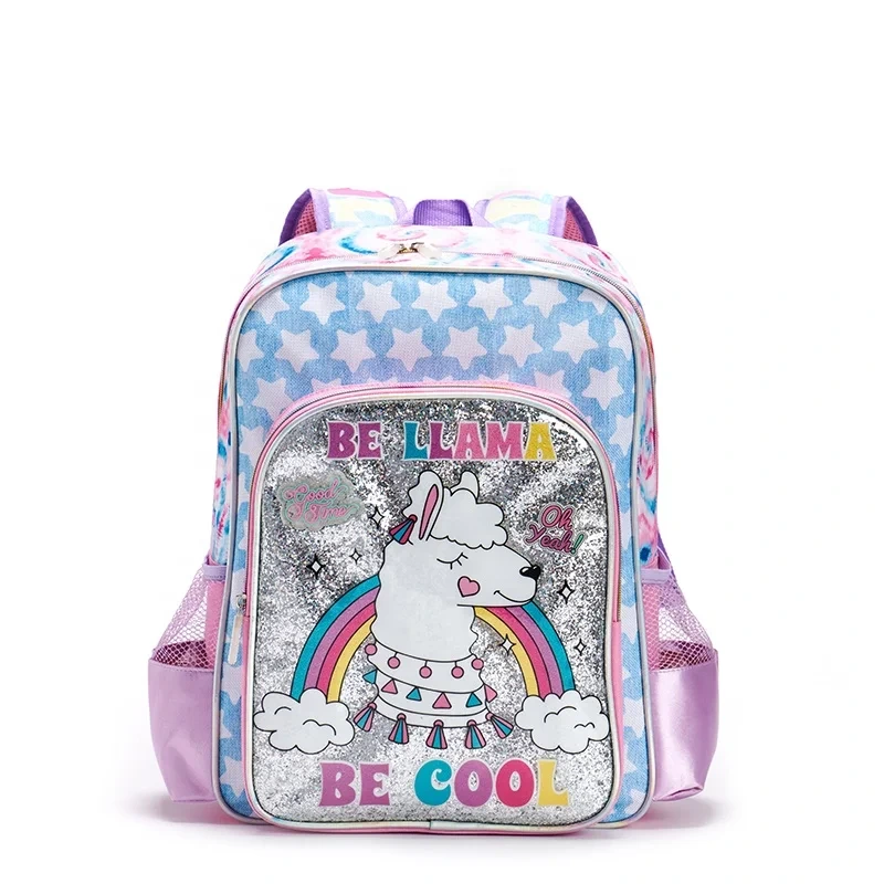 Custom Polyester School Bag Student Backpack  bag factory Children Cute Pvc Alpaca Book Bags Cartoon Backpack For Kids 1