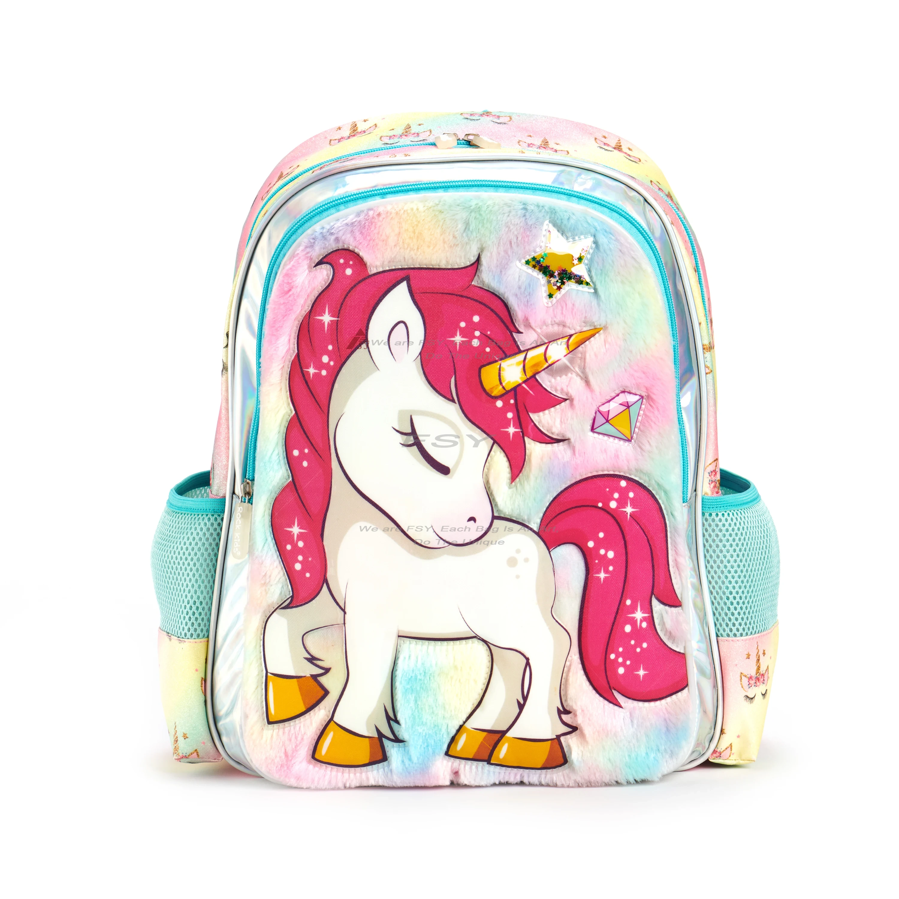 custom backpack manufacturers Wholesale Factory Custom Cute Plush Unicorn Fsy Bags For Girls Primary School Animated Cartoon Student Backpacks Children Casual 1