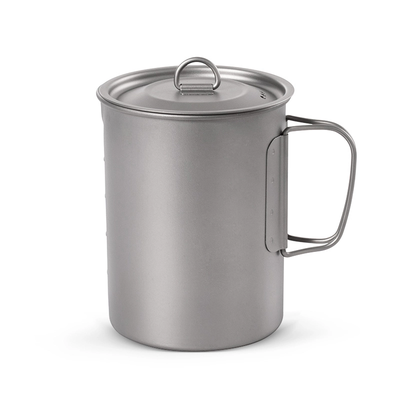 Titanium multifunctional camping cooking pot/cup with D-shaped folding handle for 1 person hiking backpacking 1
