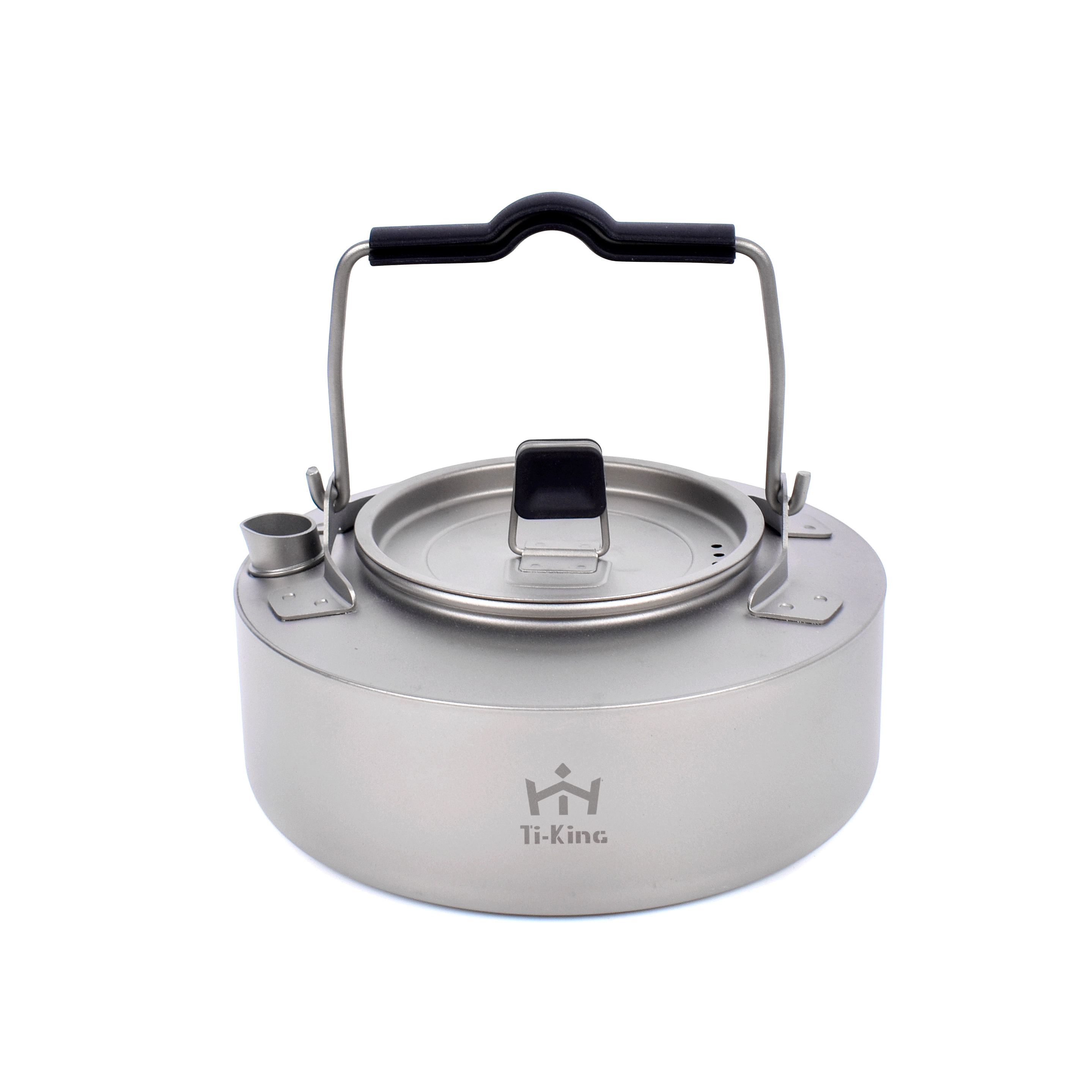 600ml Pure titanium kettle Flat-shaped unique design ultralight camping cooking kettle 1
