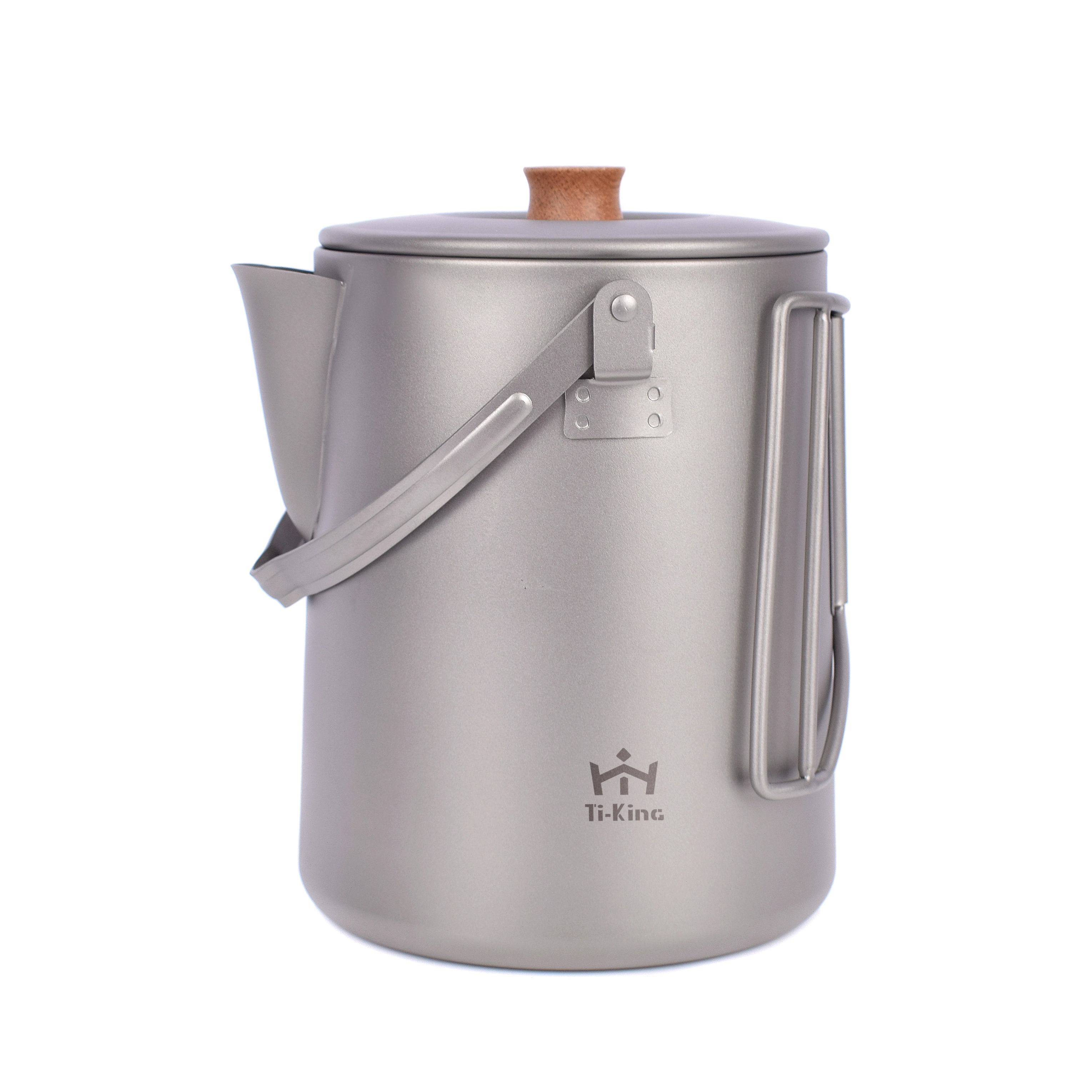 Titanium cooking kettle with wooden knob& folding handle ideal for outdoor camping cooking water & cooking coffee 1