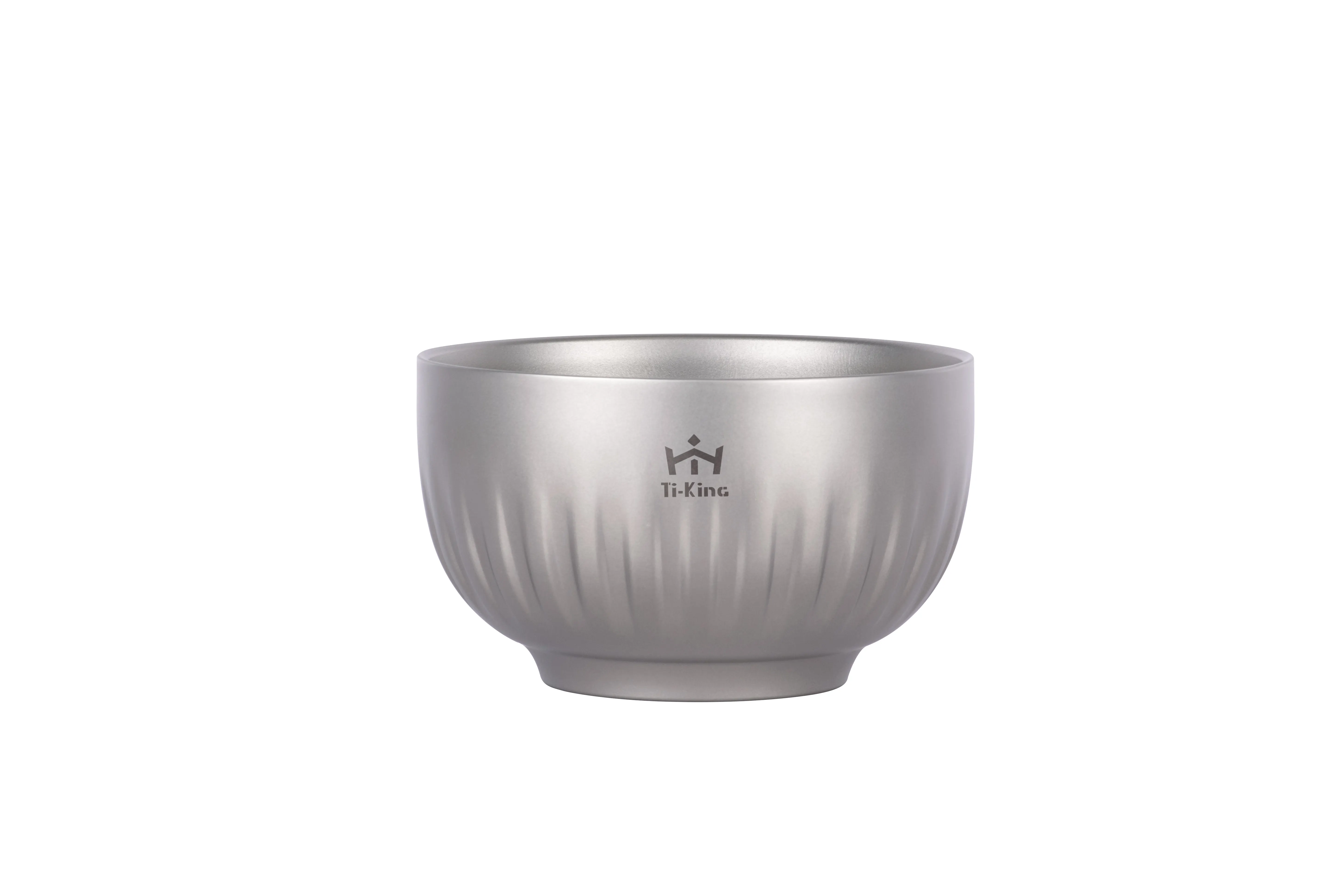 Ti-KING 350ml titanium double-walled camping bowl with premium lightweight construction and elegant vertical stripe design