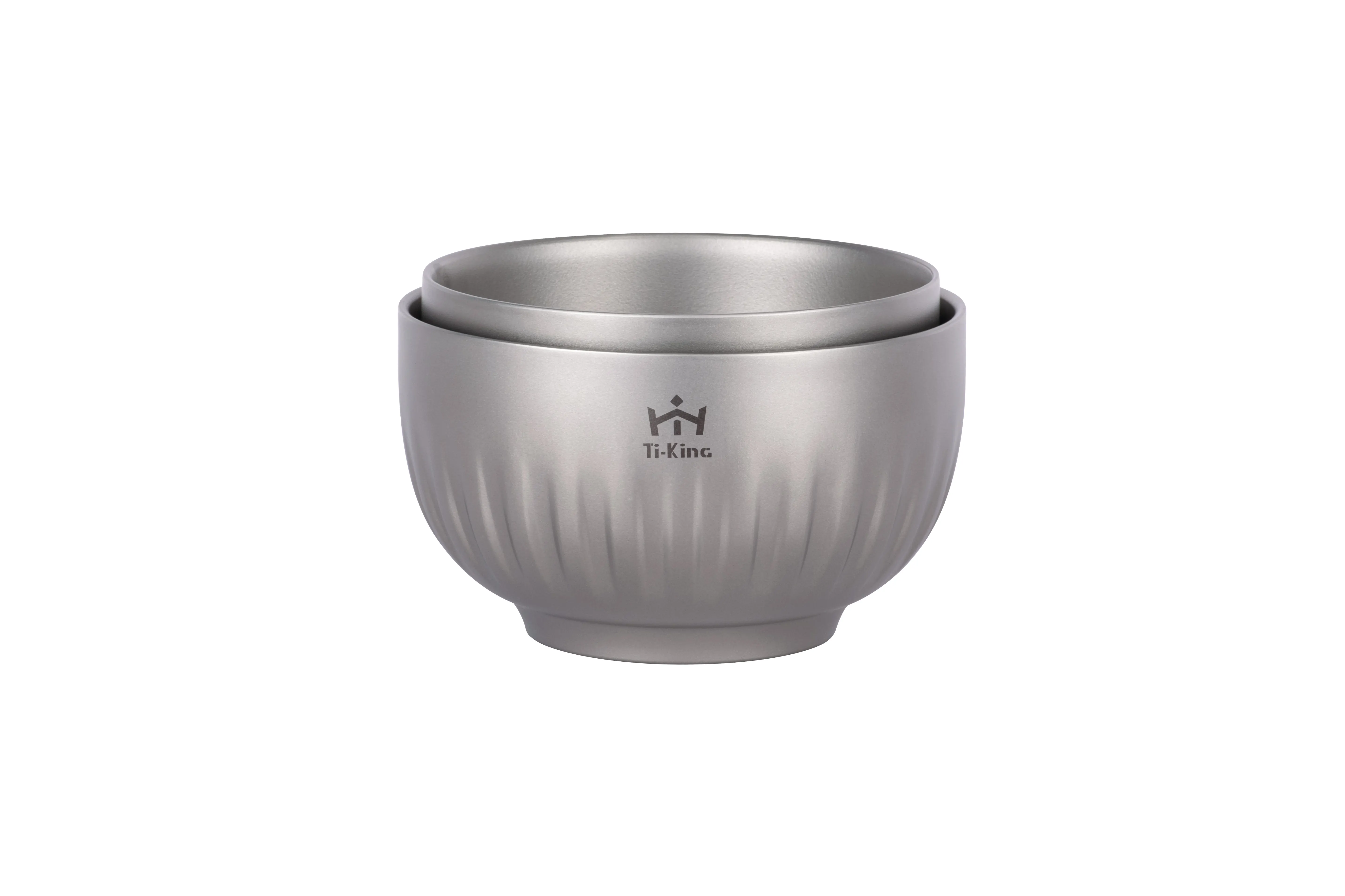 Ti-KING 500ml large titanium double-walled bowl, perfect for outdoor meals, featuring a stylish stripe pattern and durable build