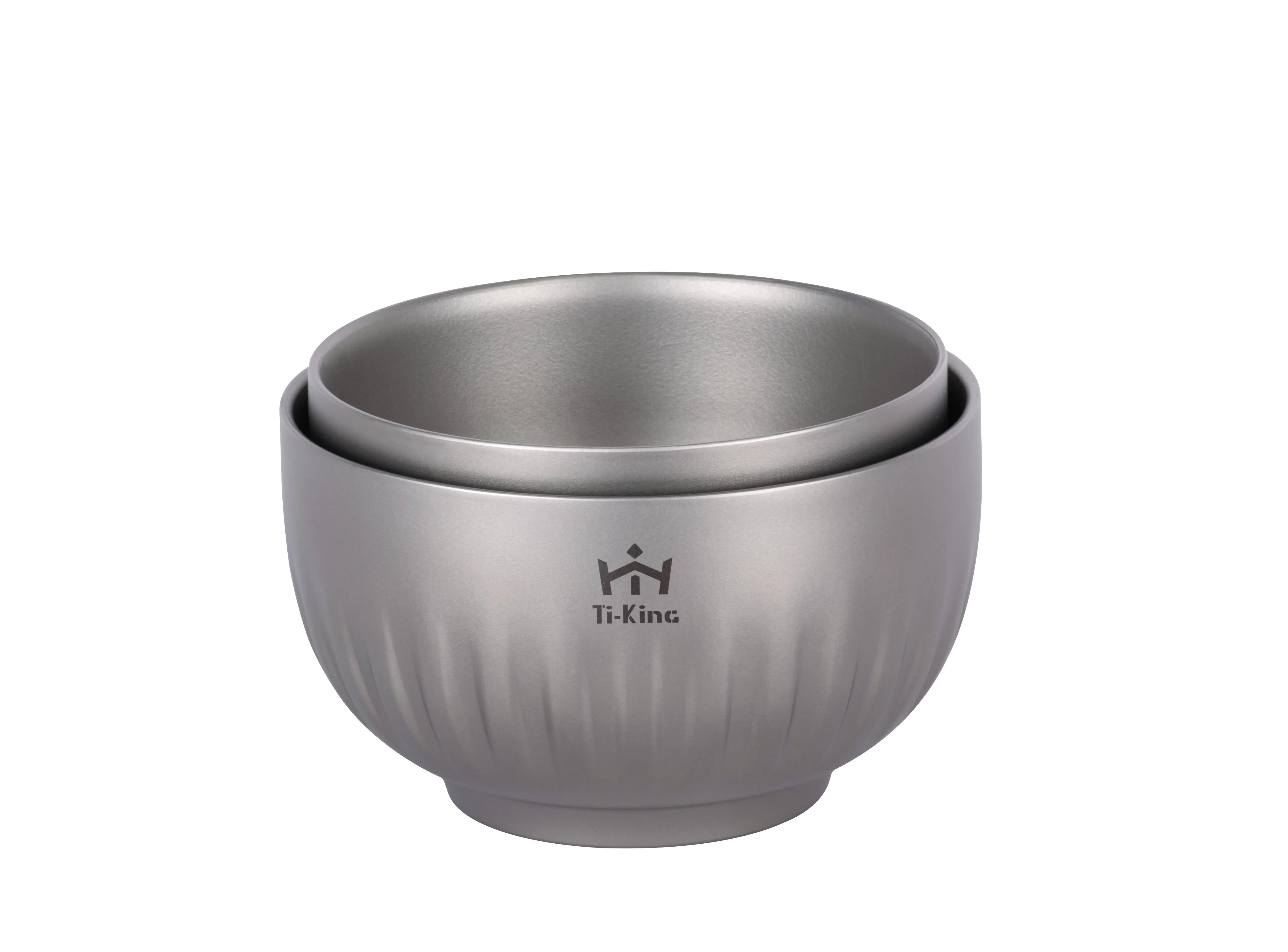 Ultra-light Ti-KING 500ml titanium camping bowl with double-layer insulation and elegant stripe aesthetics for backpackers