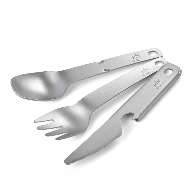Titanium sand-blasting cutlery set short 3-pieces tableware multifunctional knife & fork & spoon for outdoor camping 1