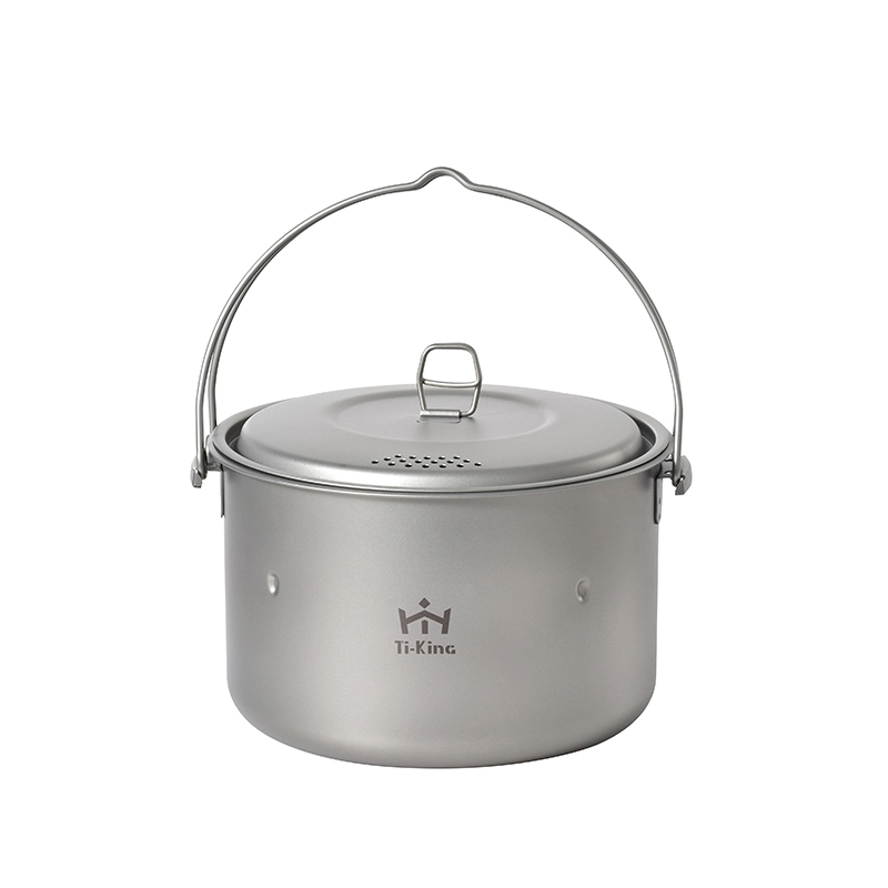 Titanium hanging pot with steam rack & bail handles for outdoor camping 1