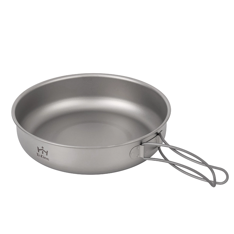 Pure titanium frying pan with swing-out folding handle lightweight and durable for outdoor camping cooking 1