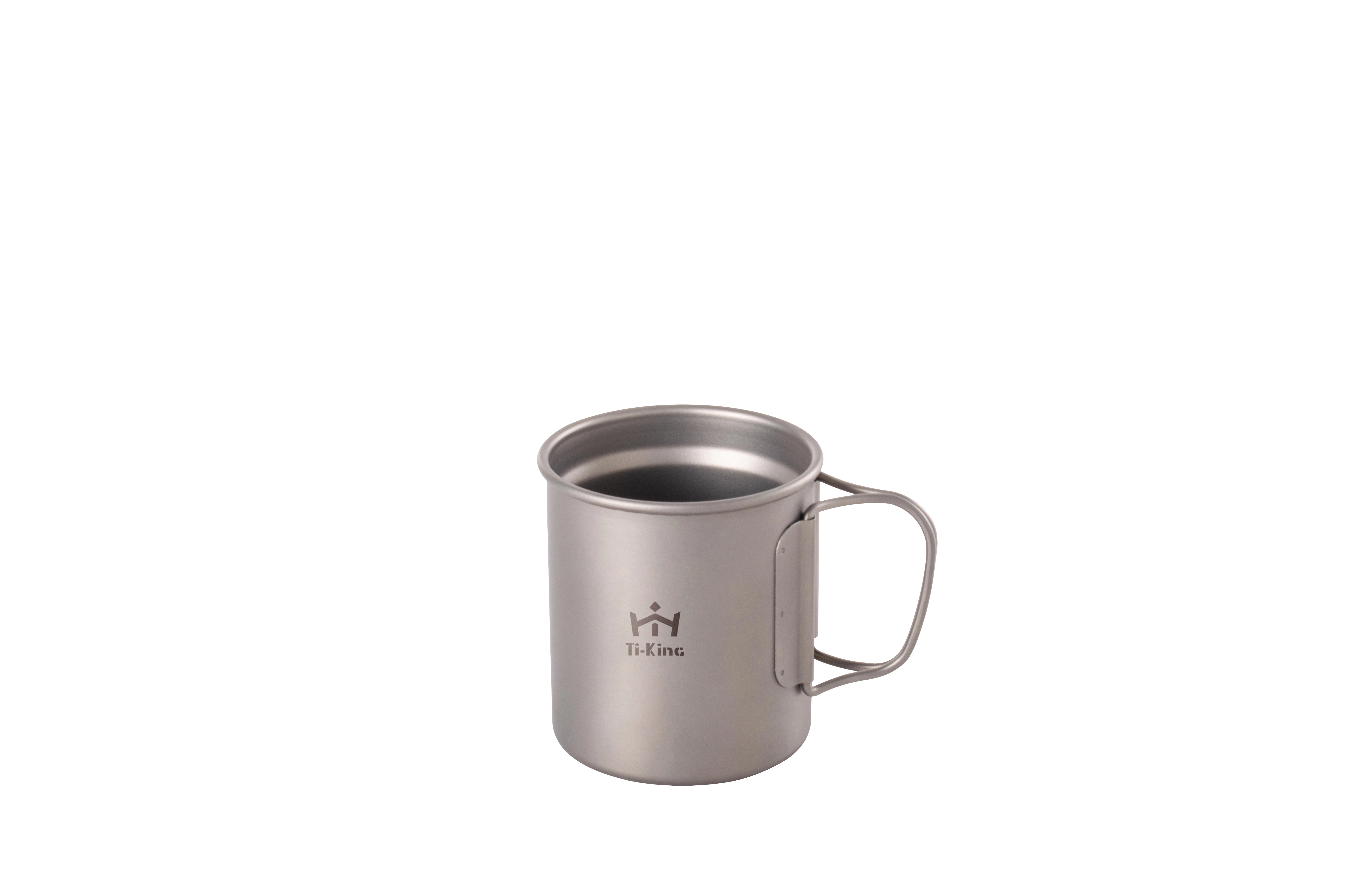 Titanium round rolled edge double-walled cup with folding handle for outdoor camping 1