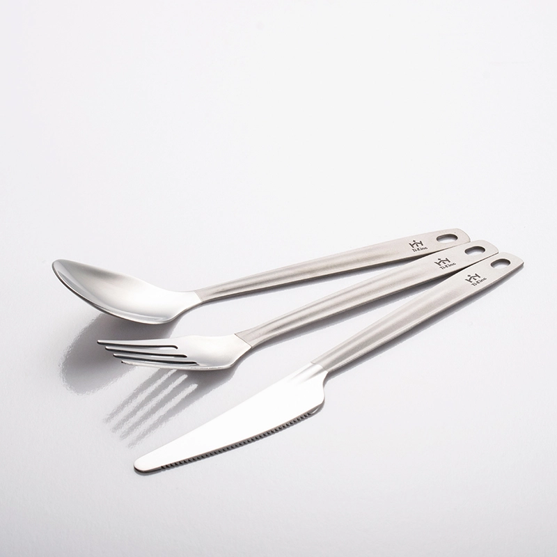 Titanium healthy Polished Knife& Fork& Spoon 3-pieces cutlery set for outdoor camping/ daily use-1760598078626261 1