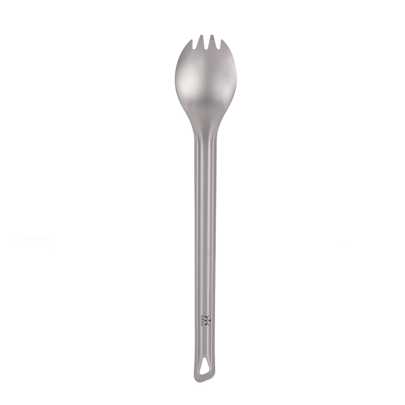 Pure titanium healthy sand-blasting long spork for outdoor/indoor use 1