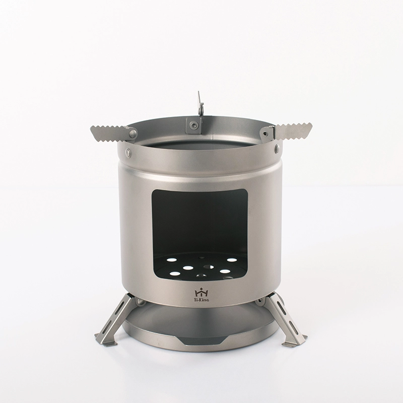 Titanium single - walled camping wood stove with ash tray lightweight & durable for outdoor cooking 1
