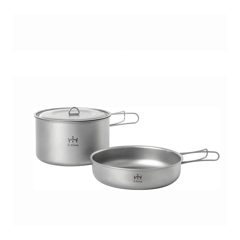 Titanium cookset 2 pieces 1 pot & 1 pan for outdoor camping 1