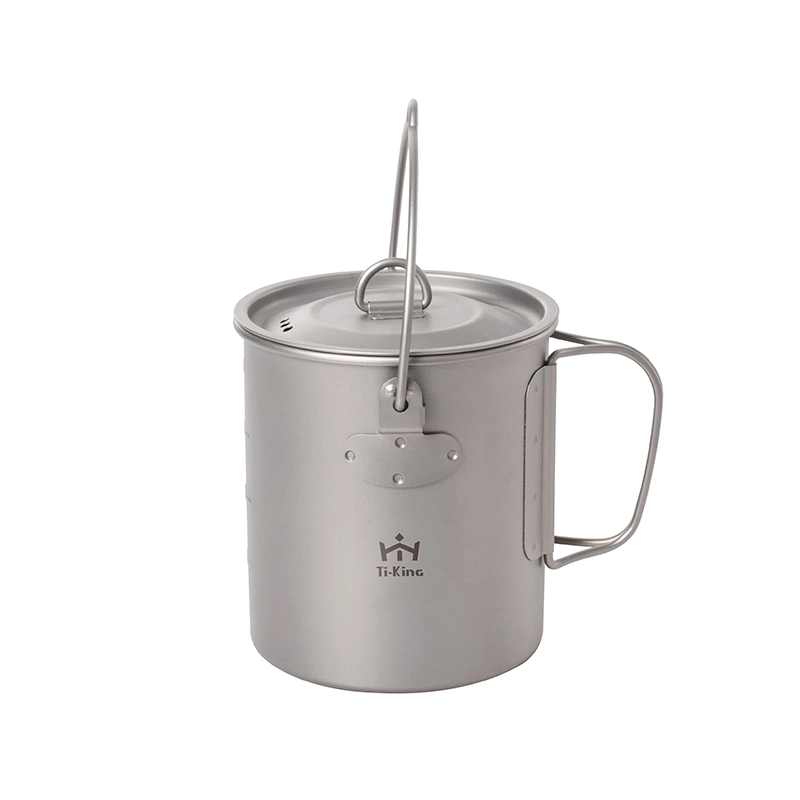 Ti-King Titanium Multifunctional Camping Cooking Pot Cup With D-Shaped Folding Hanging Handle Lightweight Corrosion Resistant For 1 Person Hiking Travelling Model TK711029 TK711040 TK711046 TK711041 1